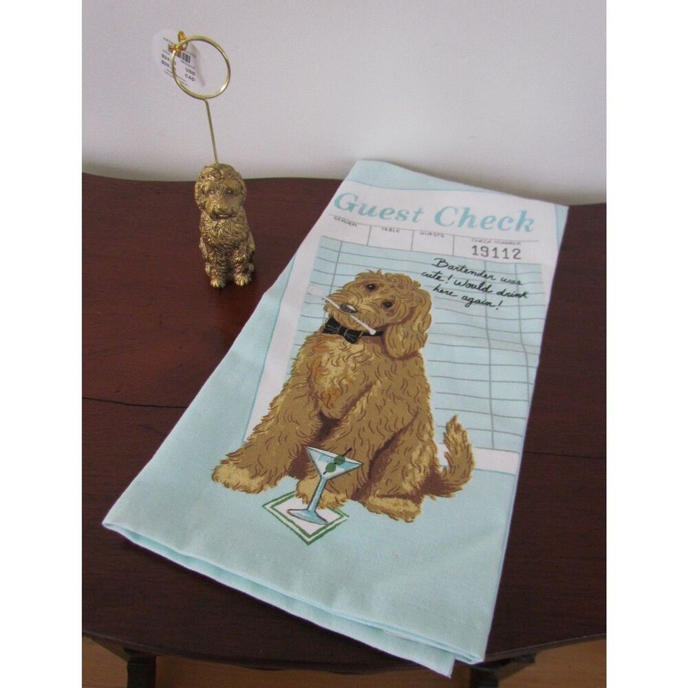 NEW Anthropologie Golden Doodle Dog Icon Photo Holder & Dog Dish Towel